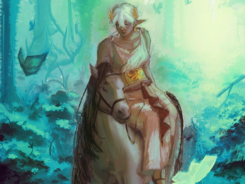 Full body (rendered) + background + extra character(horse)